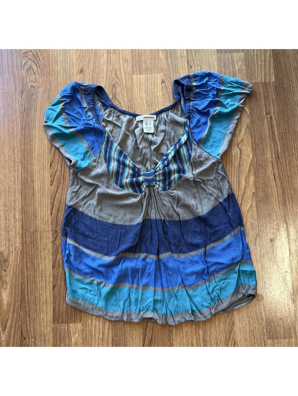 DKNY vintage flowy baby doll top with blue accents | size S